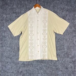 Tommy Bahama Cream Embroidered Casual Shirt Size L Cream